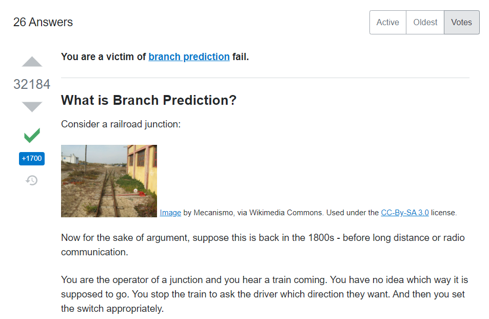 Example of a Stack Exchange accepted answer indicating the number of votes and a green checkmark indicating the question author's acceptance.